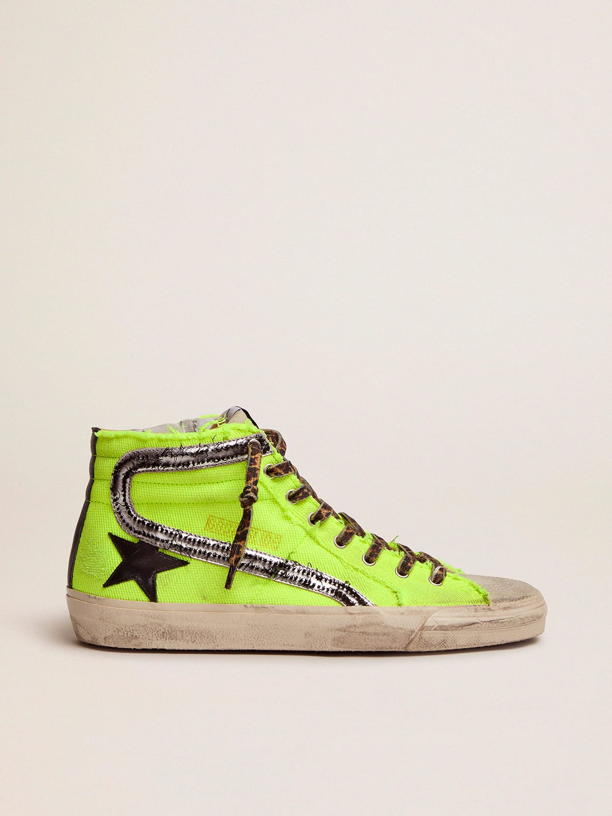 Golden Goose - Slide sneakers in fluorescent yellow canvas with black star in 