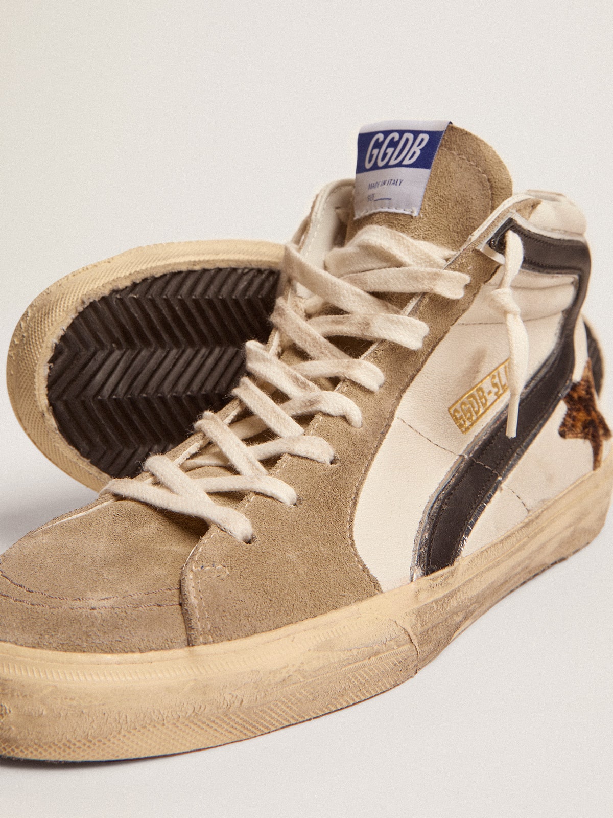 Golden Goose - Men's Slide with leopard print pony skin star and black flash in 