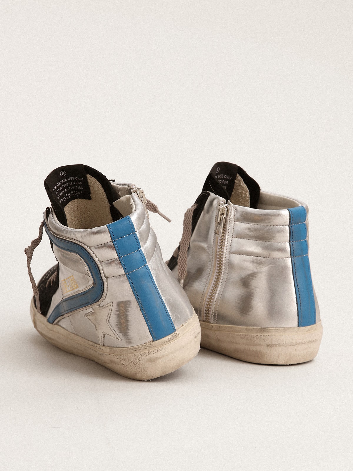 Golden Goose - Slide in silver metallic leather with white leather star in 