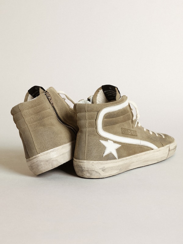 Golden Goose - Men's Slide in military green suede with star and white flash in 