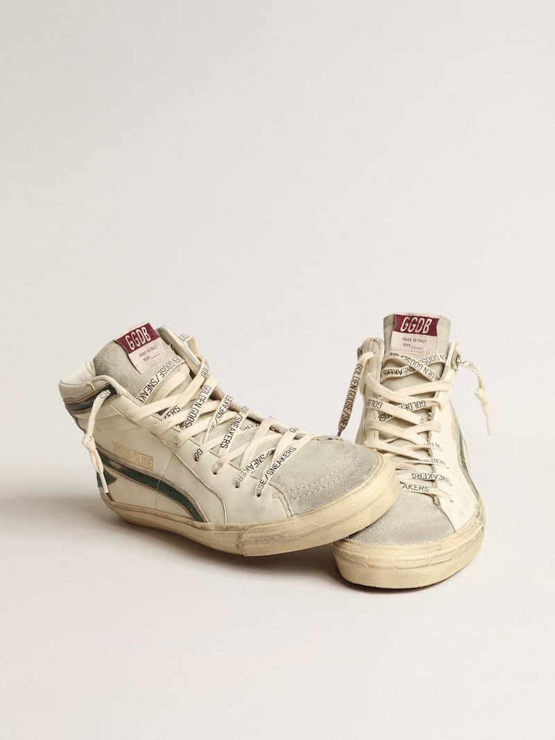 Golden Goose - Slide en nappa beige avec &eacute;toile et virgule en cuir lam&eacute; vert in 