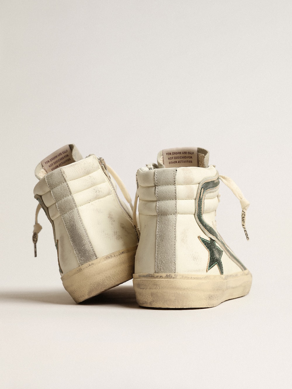 Golden Goose - Slide in beige nappa with green laminated leather star and flash in 