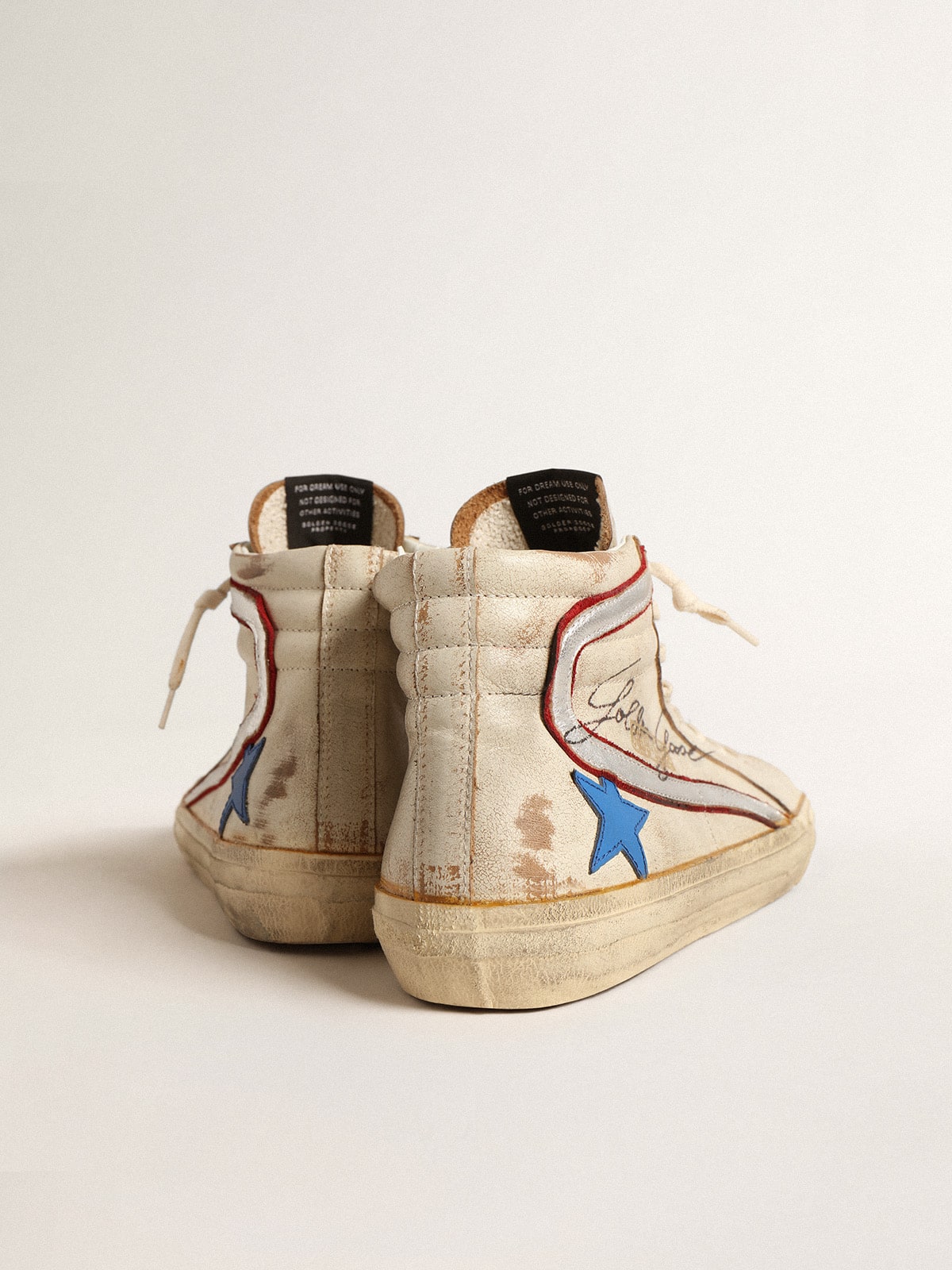 Golden Goose - Slide LTD in ecru with bright blue star and silver leather flash in 