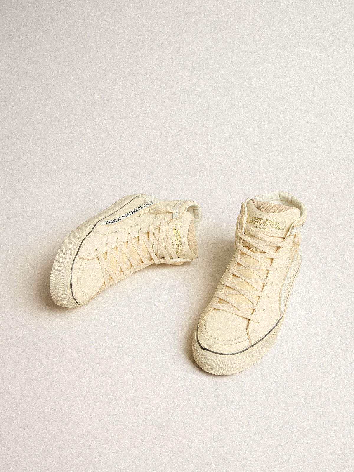 Golden Goose - Slide LTD Masculino de napa branco leite com estrela e lista de couro branco in 