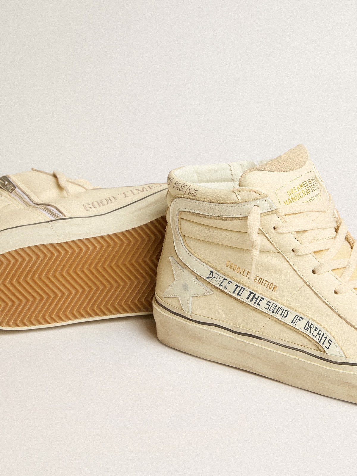 Golden Goose - Slide LTD Masculino de napa branco leite com estrela e lista de couro branco in 