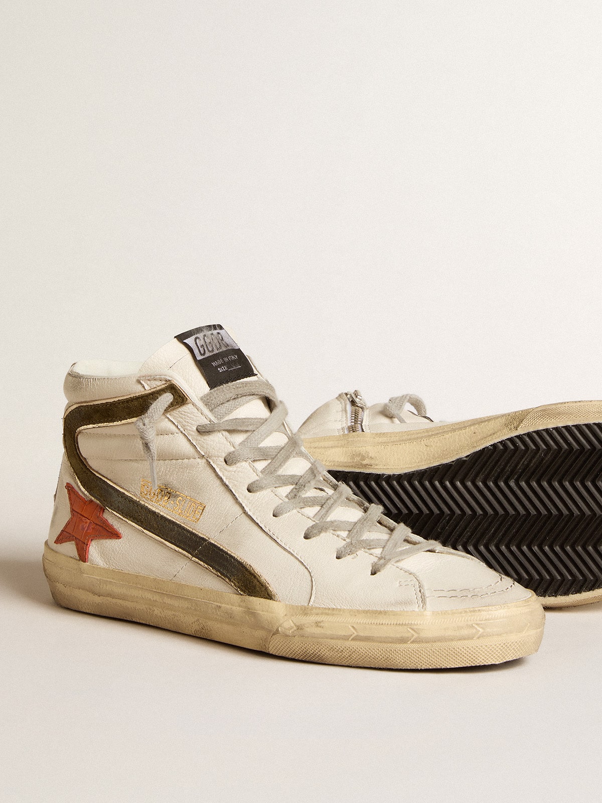 Golden Goose - Men's nappa leather Slide with orange croc-print star and green suede flash in 