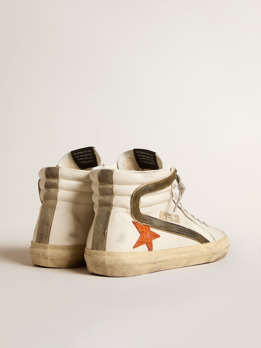 Golden Goose - Nappa leather slides with orange croc-print star and green suede flash in 