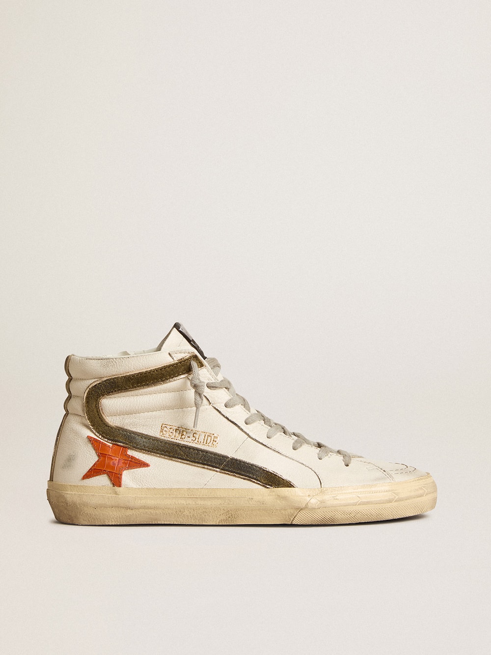 Golden Goose - Men's nappa leather Slide with orange croc-print star and green suede flash in 