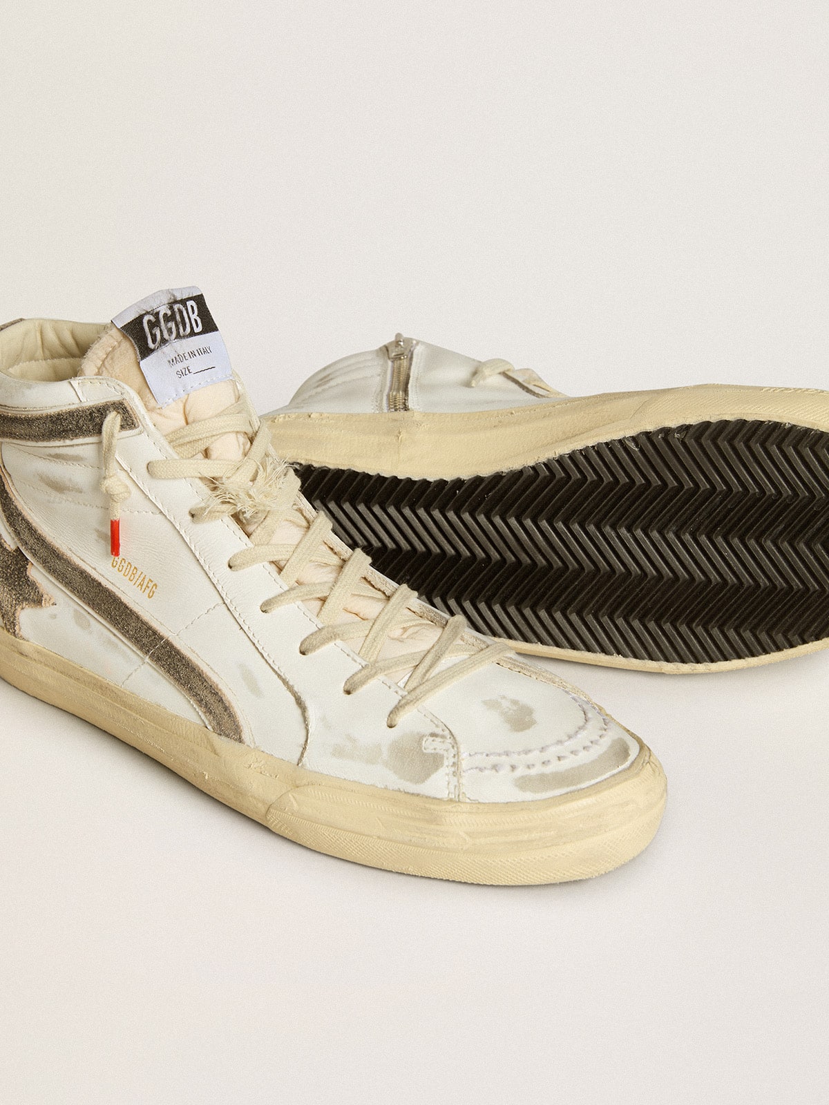 Golden Goose - Men’s Slide LAB in white leather with star and flash in brown suede in 