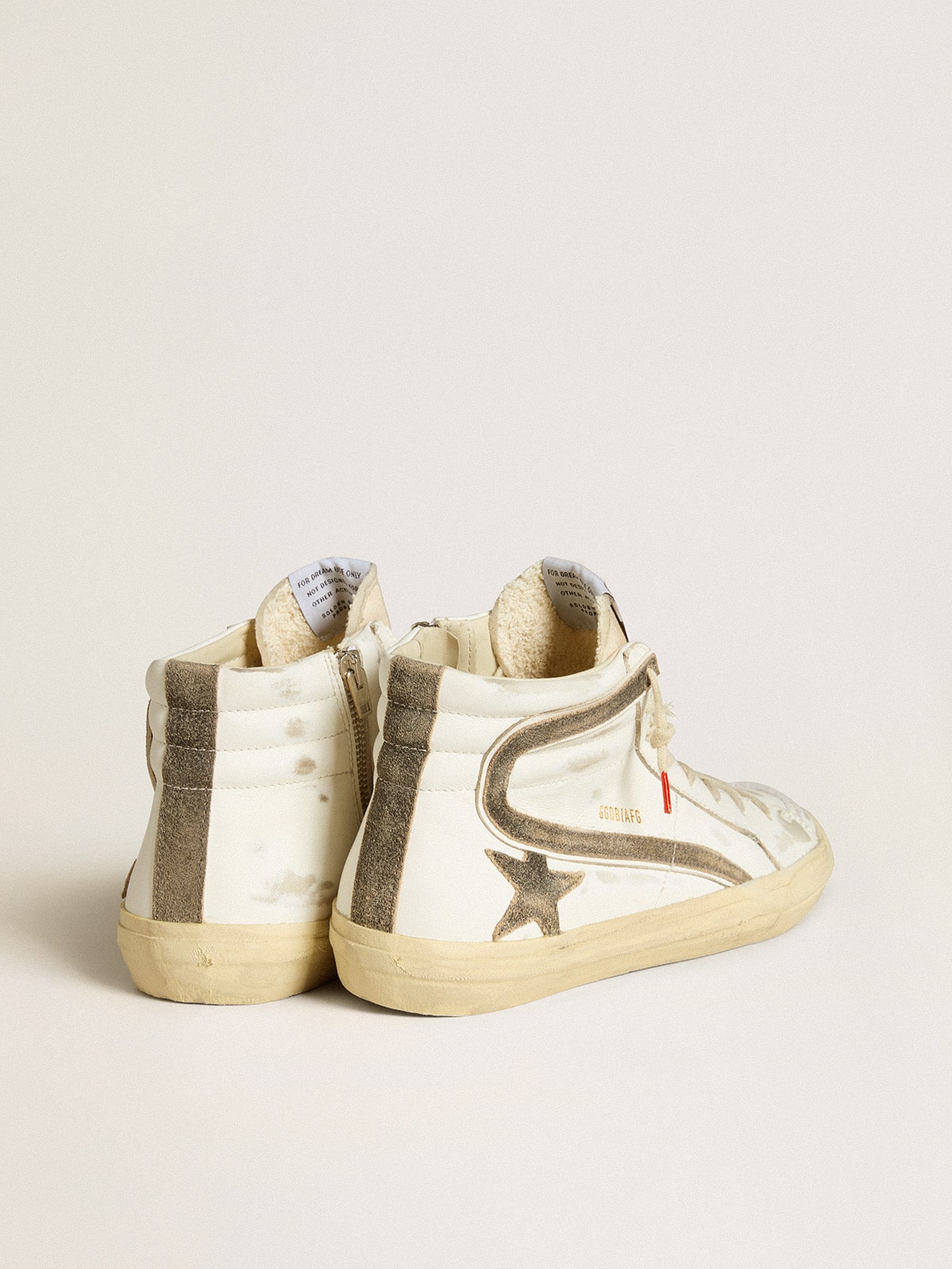 Golden Goose - Men’s Slide LAB in white leather with star and flash in brown suede in 