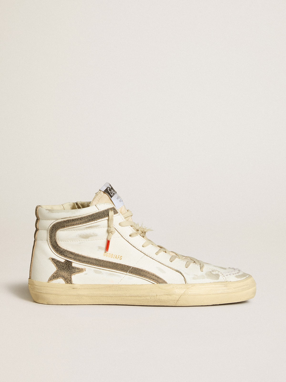 Golden Goose - Men’s Slide LAB in white leather with star and flash in brown suede in 