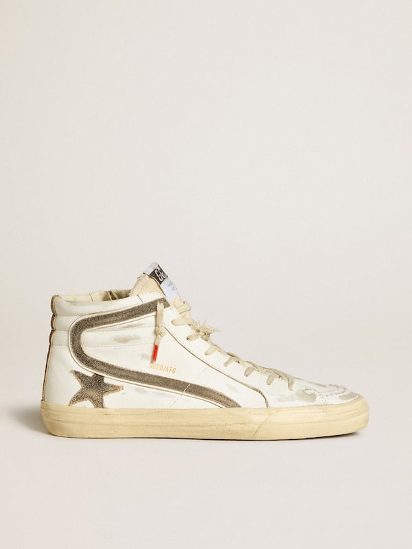 Golden Goose - Men’s Slide LAB in white leather with star and flash in brown suede in 