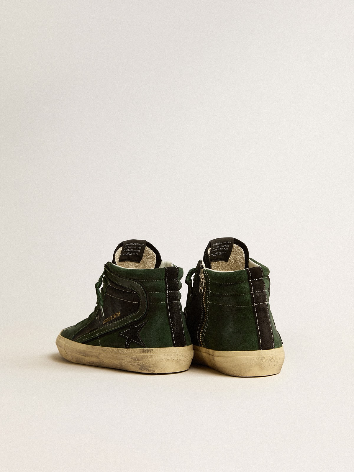 Golden Goose - Slide LTD de suede verde e lona preta com estrela e lista de suede in 