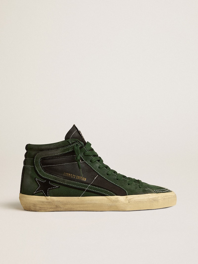 Slide LTD in suede verde e canvas nero con stella e virgola in suede