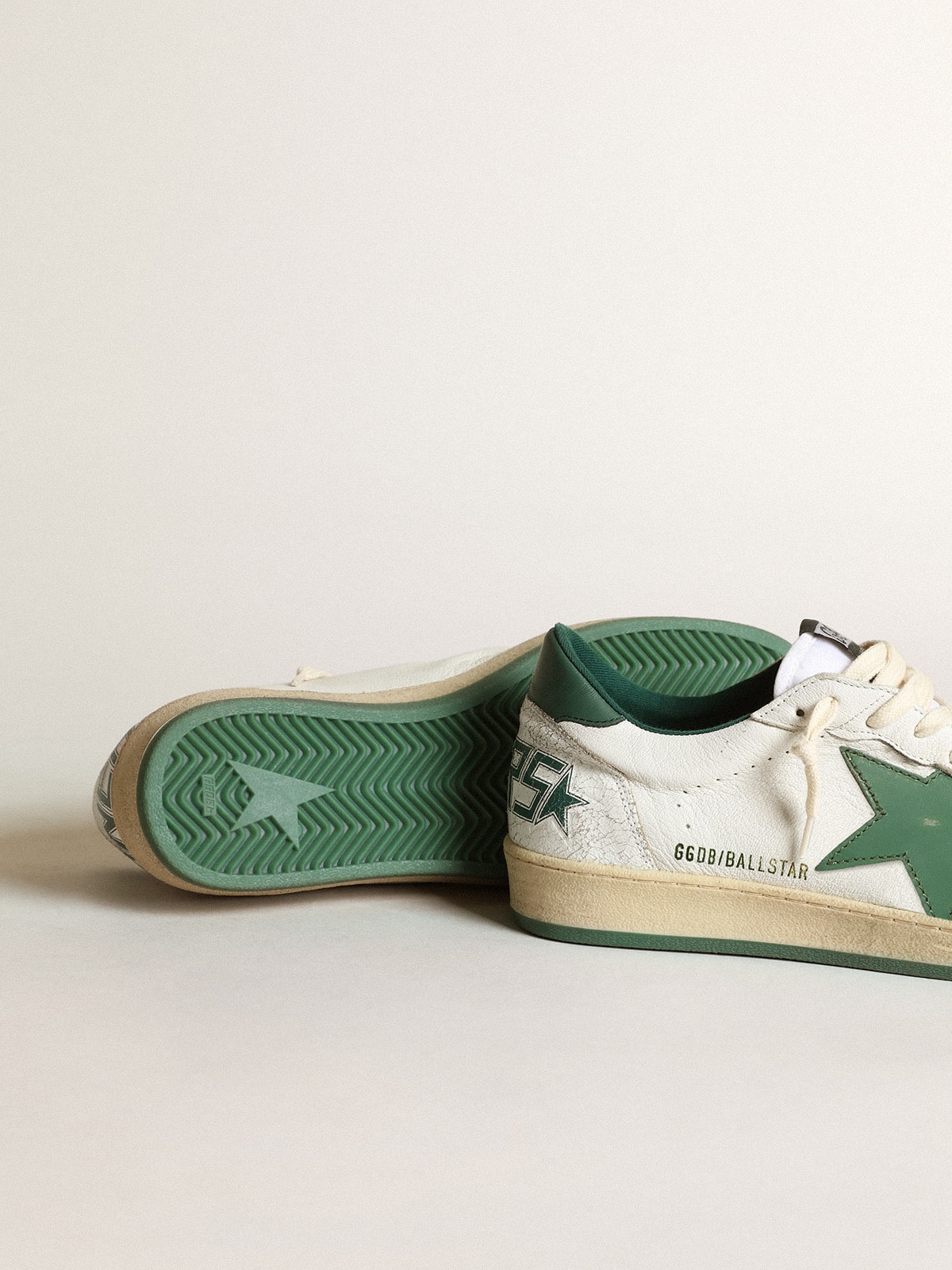 Men s Ball Star in white nappa leather with green leather star and heel tab Golden Goose