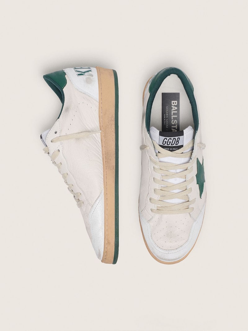 Golden Goose - Ball Star masculino de napa branca com estrela verde in 