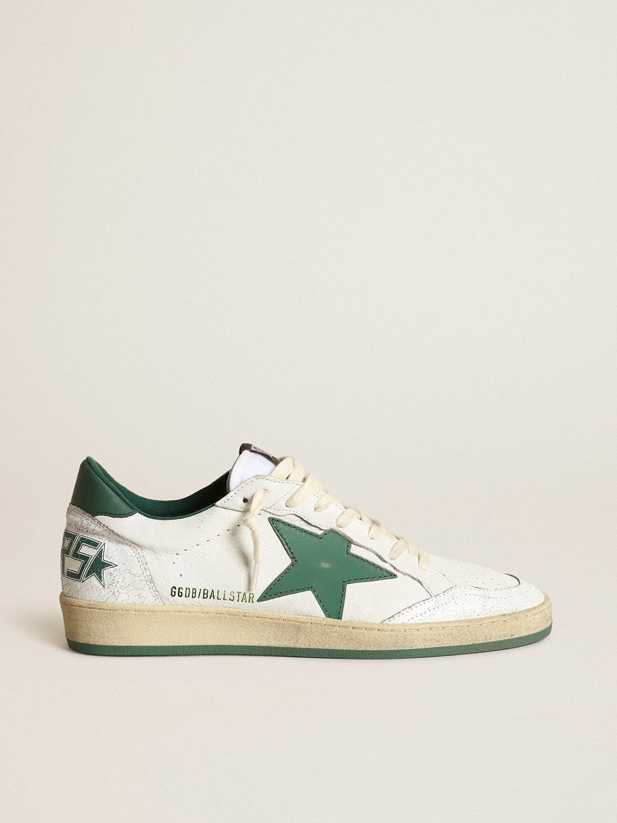 Men s Ball Star in white nappa leather with green leather star and heel tab Golden Goose