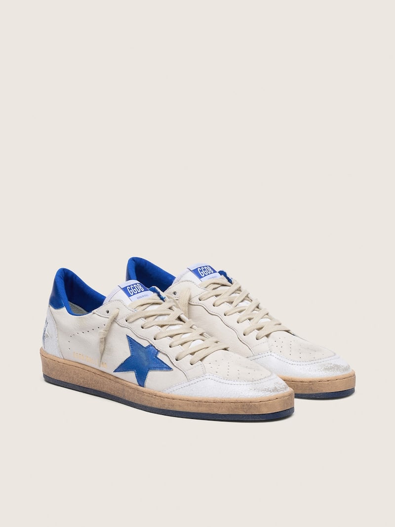 Golden Goose - Men's Ball Star in white nappa with blue star and heel tab in 