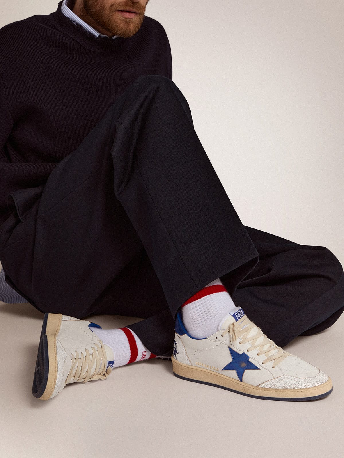 Men's Ball Star in white nappa with blue star and heel tab