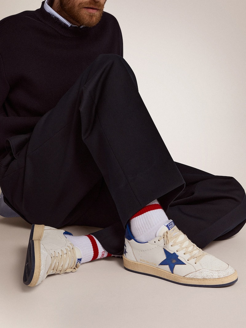 Golden Goose - Men's Ball Star in white nappa with blue star and heel tab in 