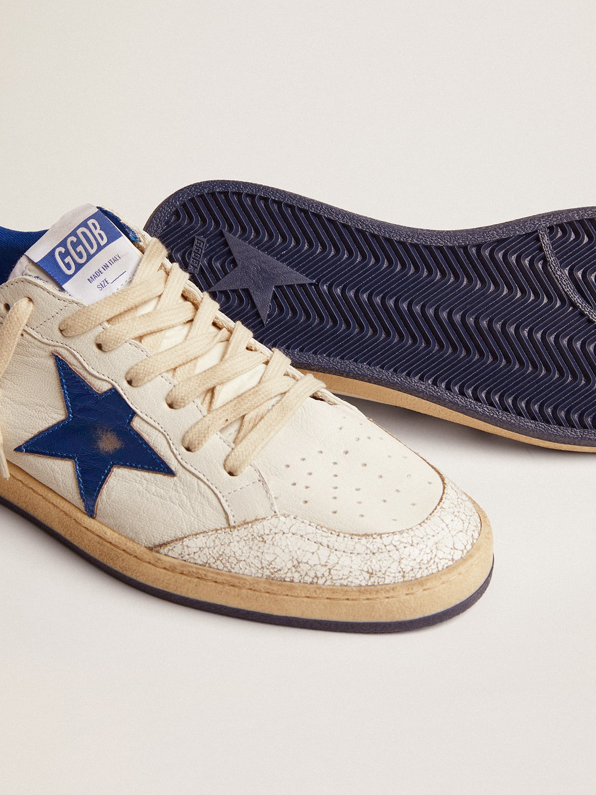 Men's Ball Star in white nappa with blue star and heel tab | Golden Goose