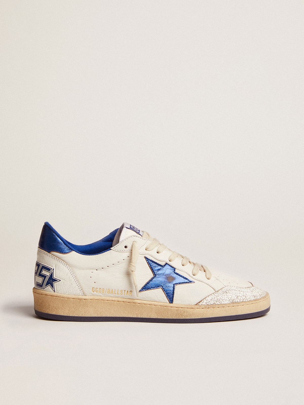 Men s Ball Star in white nappa with blue star and heel tab Golden Goose