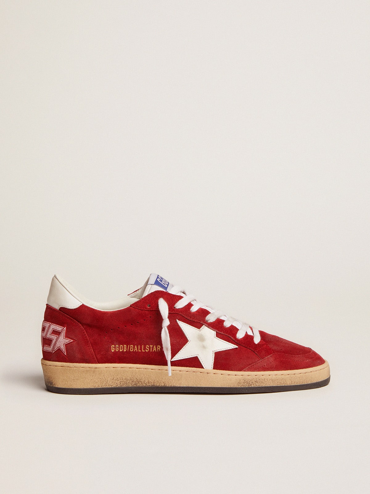 Ball Star Uomo in suede rosso scuro con stella e talloncino bianchi Golden Goose