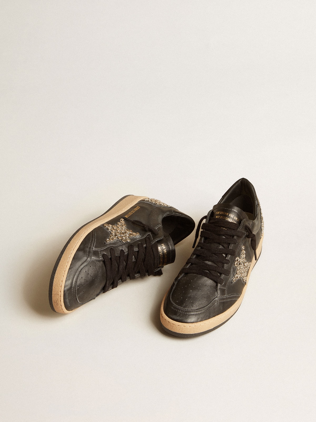 Golden Goose - Men’s Ball Star LAB in black nappa with studded black leather star in 