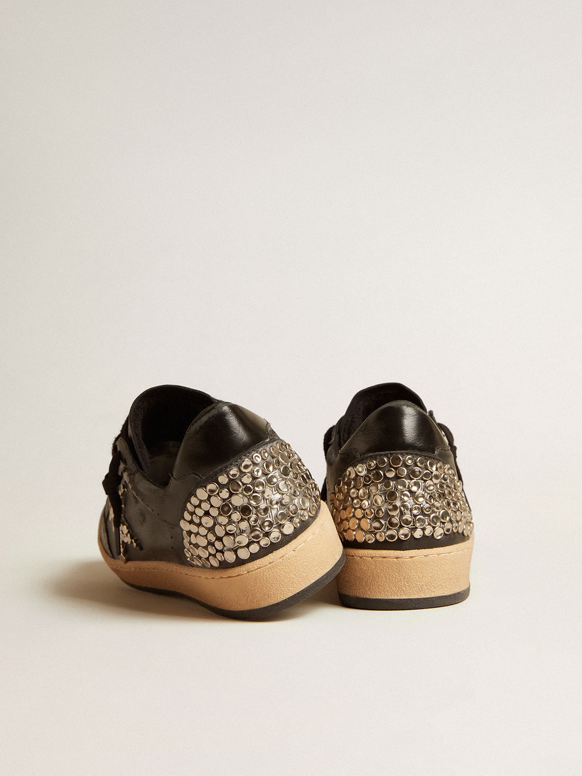 Golden Goose - Men’s Ball Star LAB in black nappa with studded black leather star in 