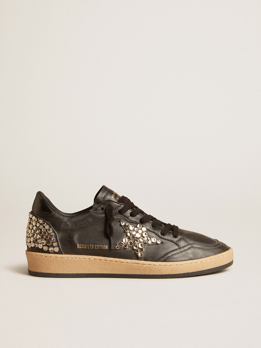 Golden Goose - Men’s Ball Star LAB in black nappa with studded black leather star in 