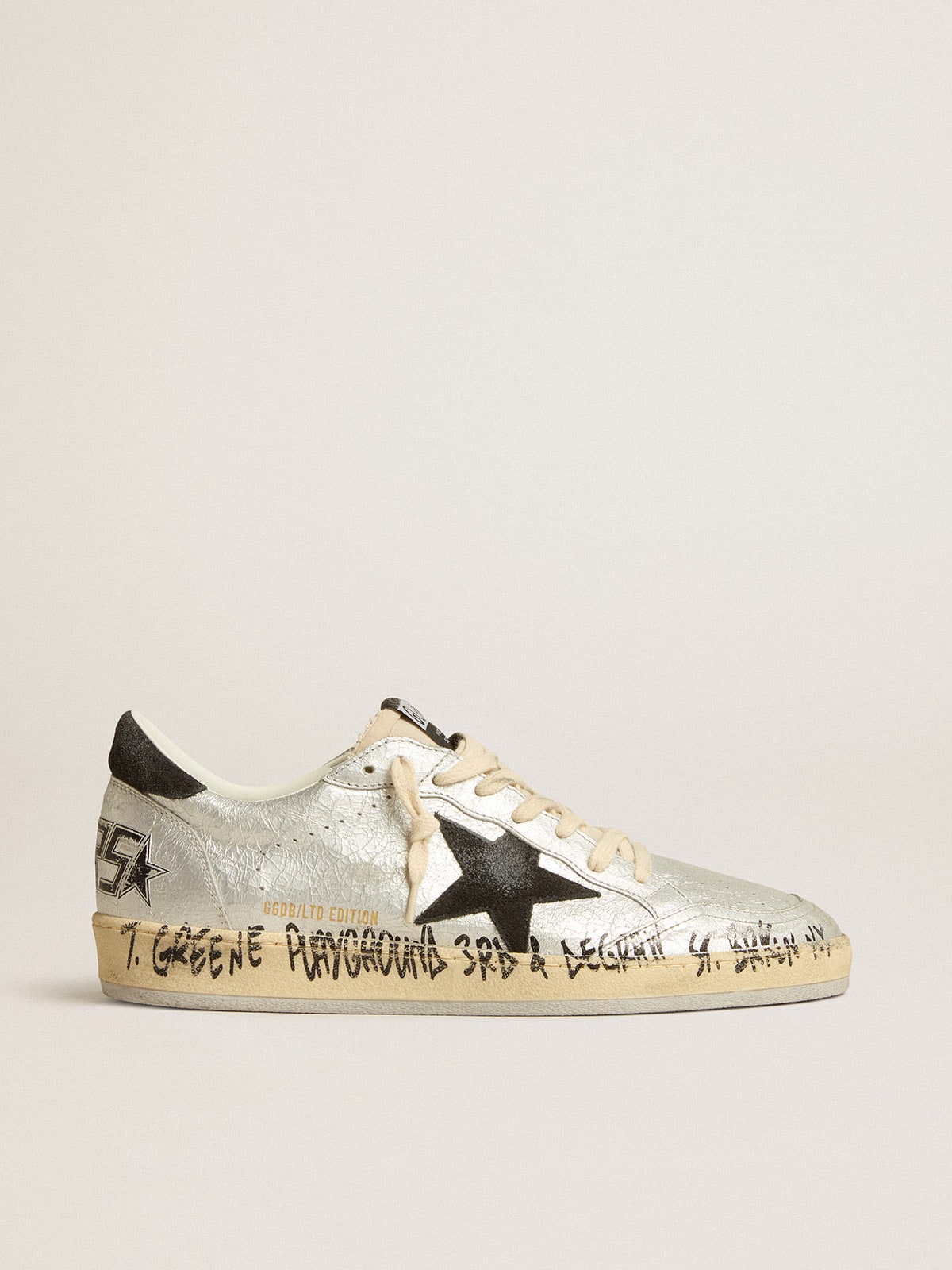 Ball Star LTD in silver leather with gray suede star and heel tab Golden Goose