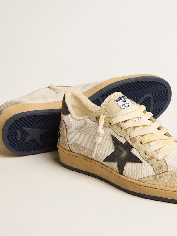 Golden Goose - Ball Star in white mesh with vintage blue leather star and heel tab in 