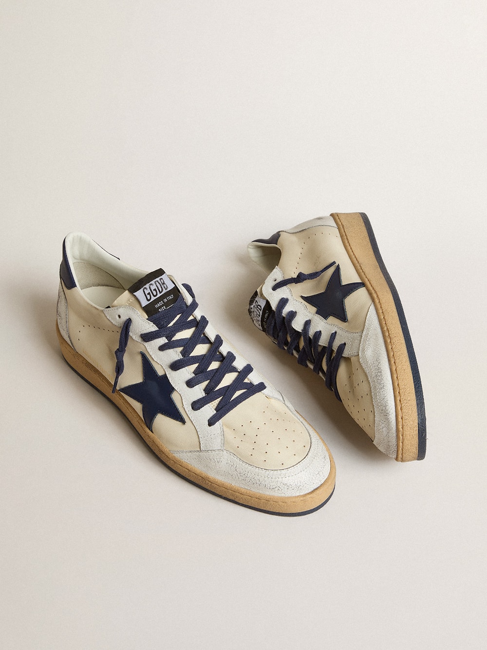 Golden Goose - Men's Ball Star LTD in cream nappa with blue leather star and heel tab in 