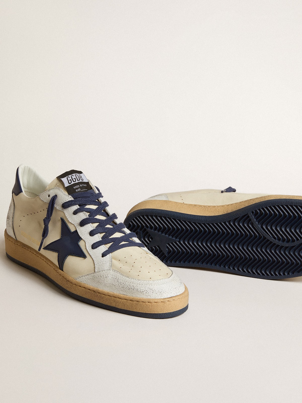 Men's Ball Star LTD in cream nappa with blue leather star and heel tab
