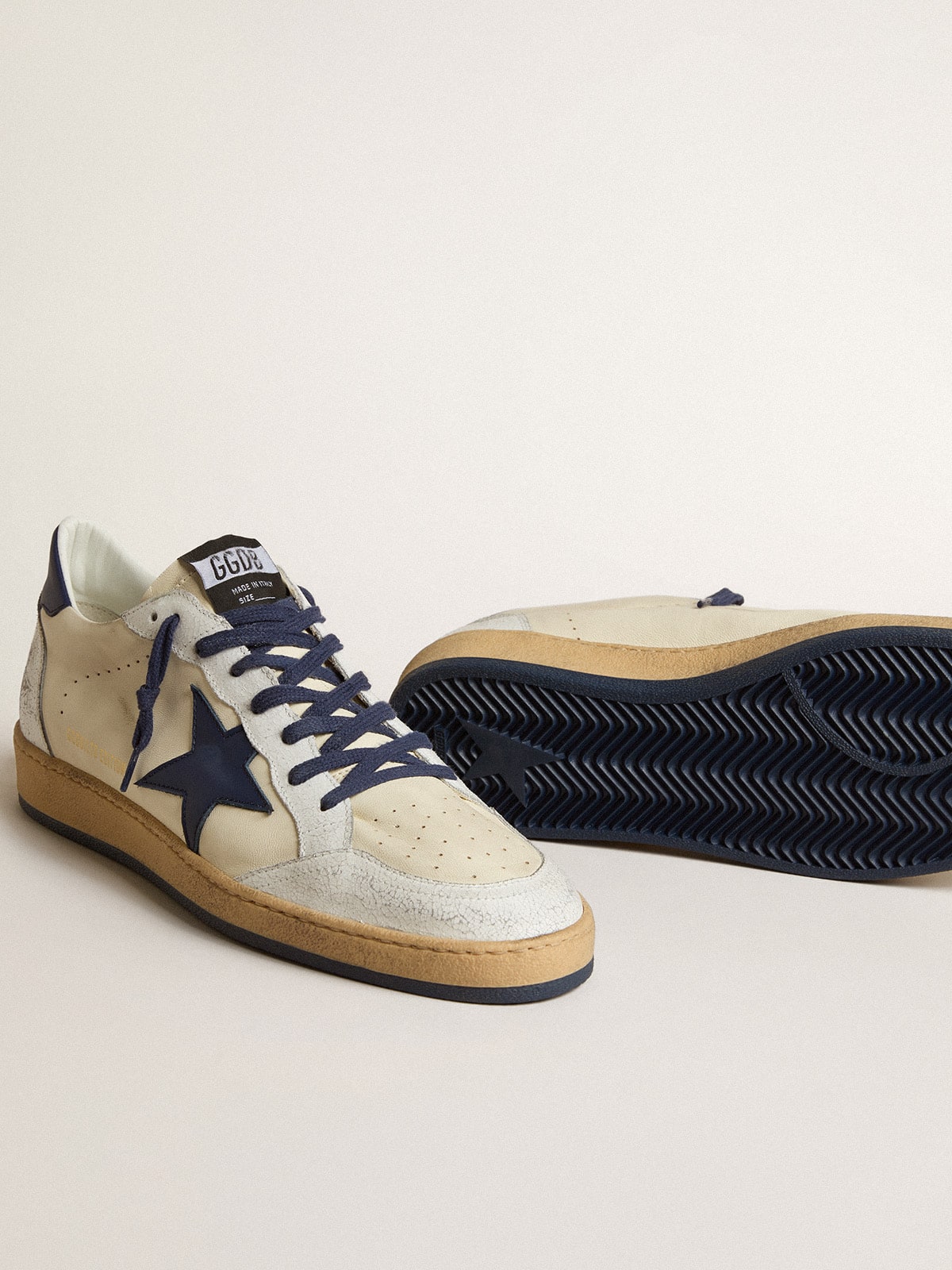 Golden Goose - Men's Ball Star LTD in cream nappa with blue leather star and heel tab in 