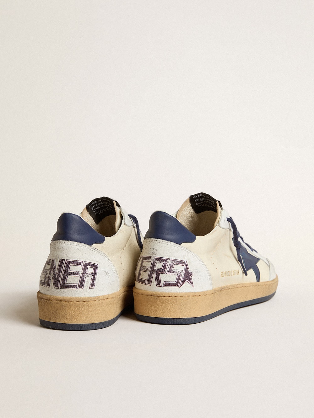 Golden Goose - Men's Ball Star LTD in cream nappa with blue leather star and heel tab in 