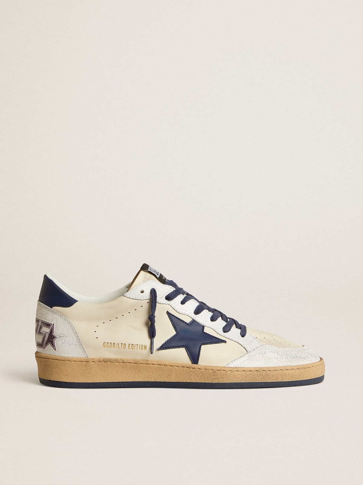 Golden Goose - Men's Ball Star LTD in cream nappa with blue leather star and heel tab in 