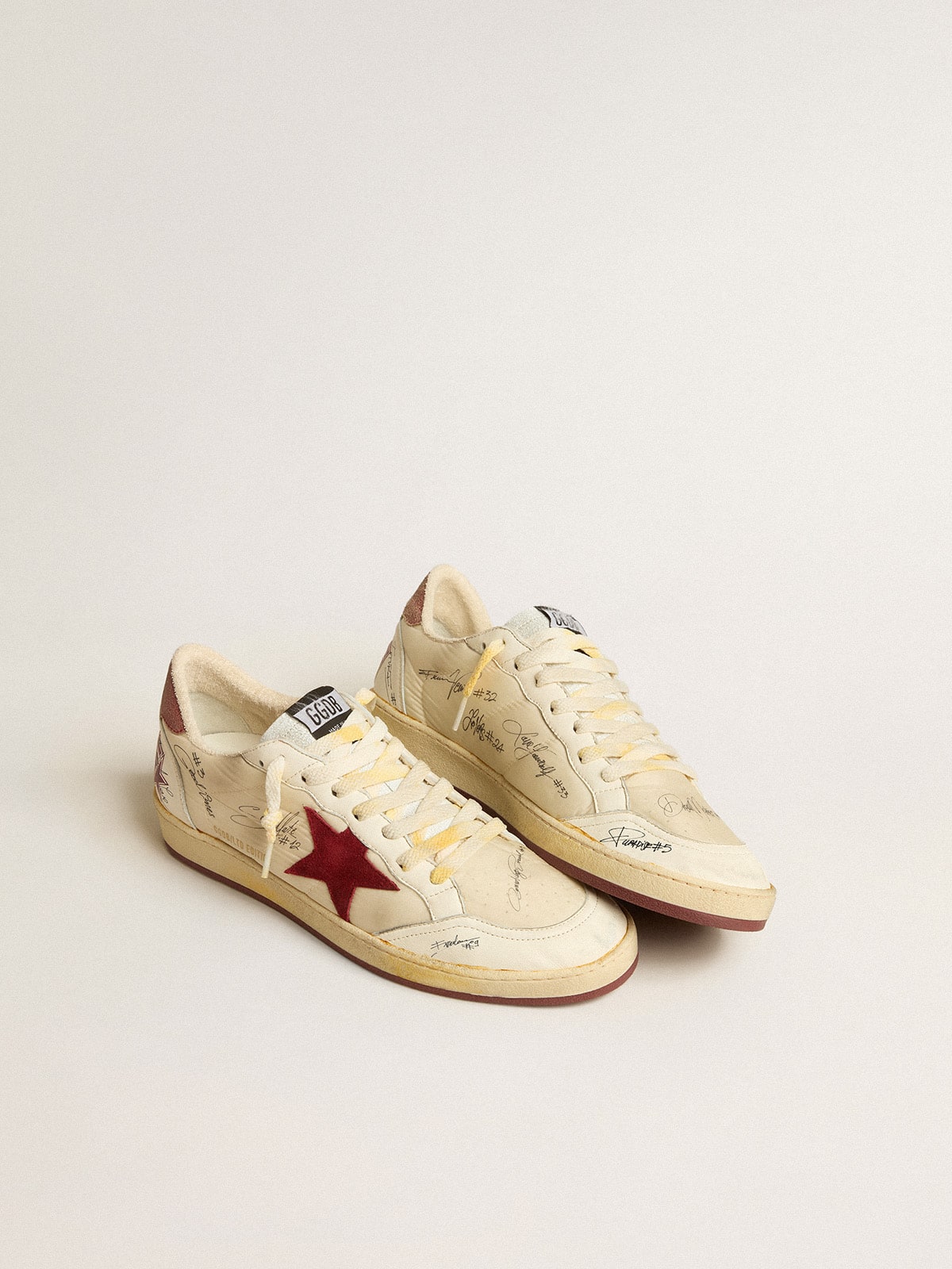 Golden Goose - Men's Ball Star LTD in nylon with pomegranate suede star and leather heel tab in 