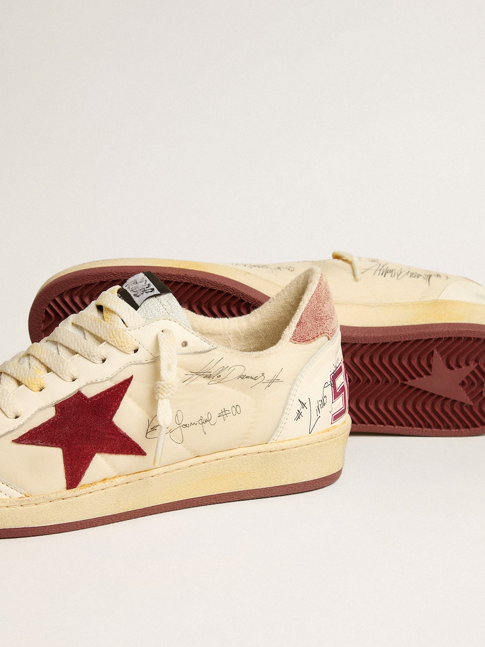Golden Goose - Men's Ball Star LTD in nylon with pomegranate suede star and leather heel tab in 