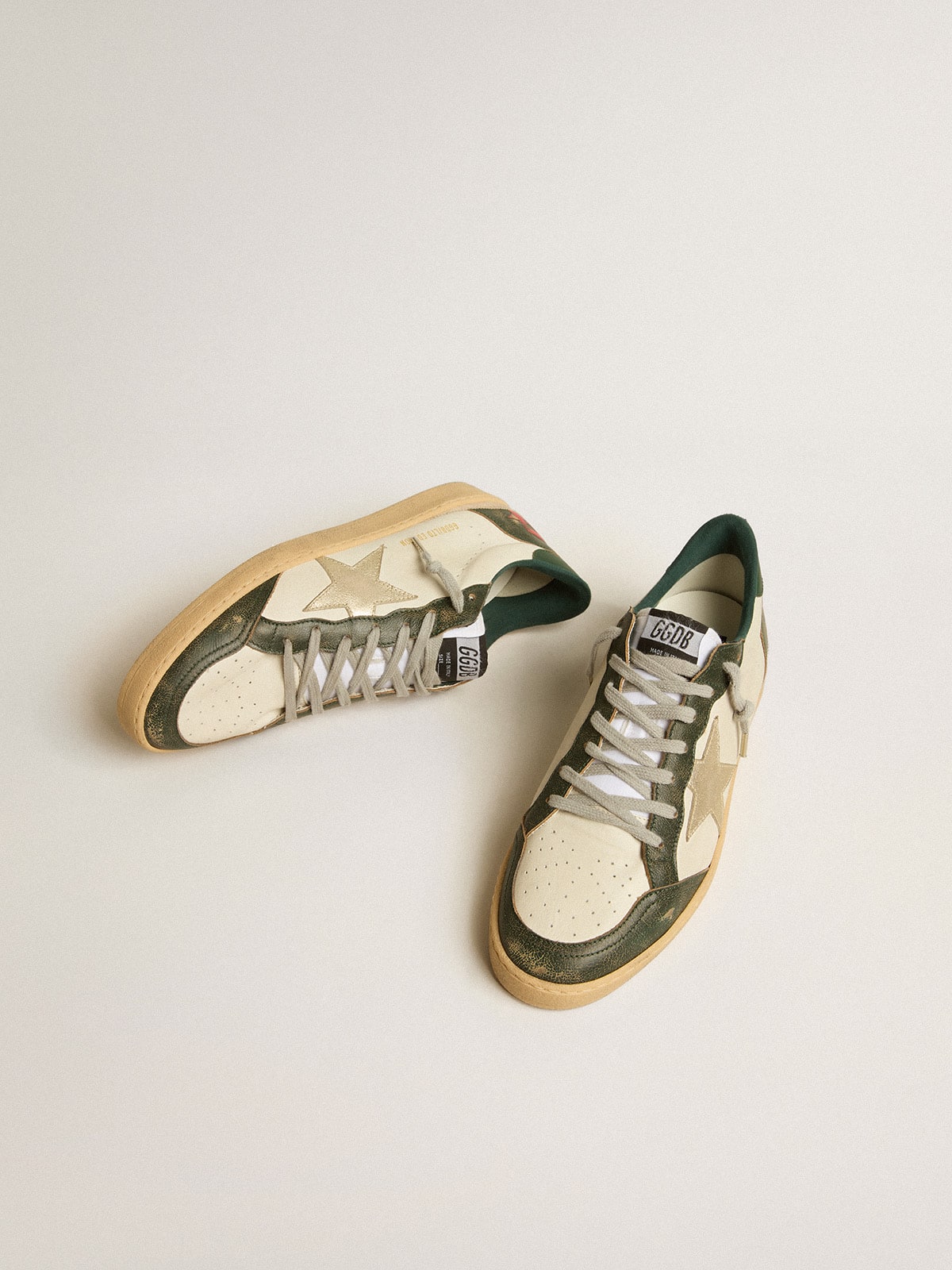 Ball Star LTD with platinum leather star and green leather heel tab Golden Goose