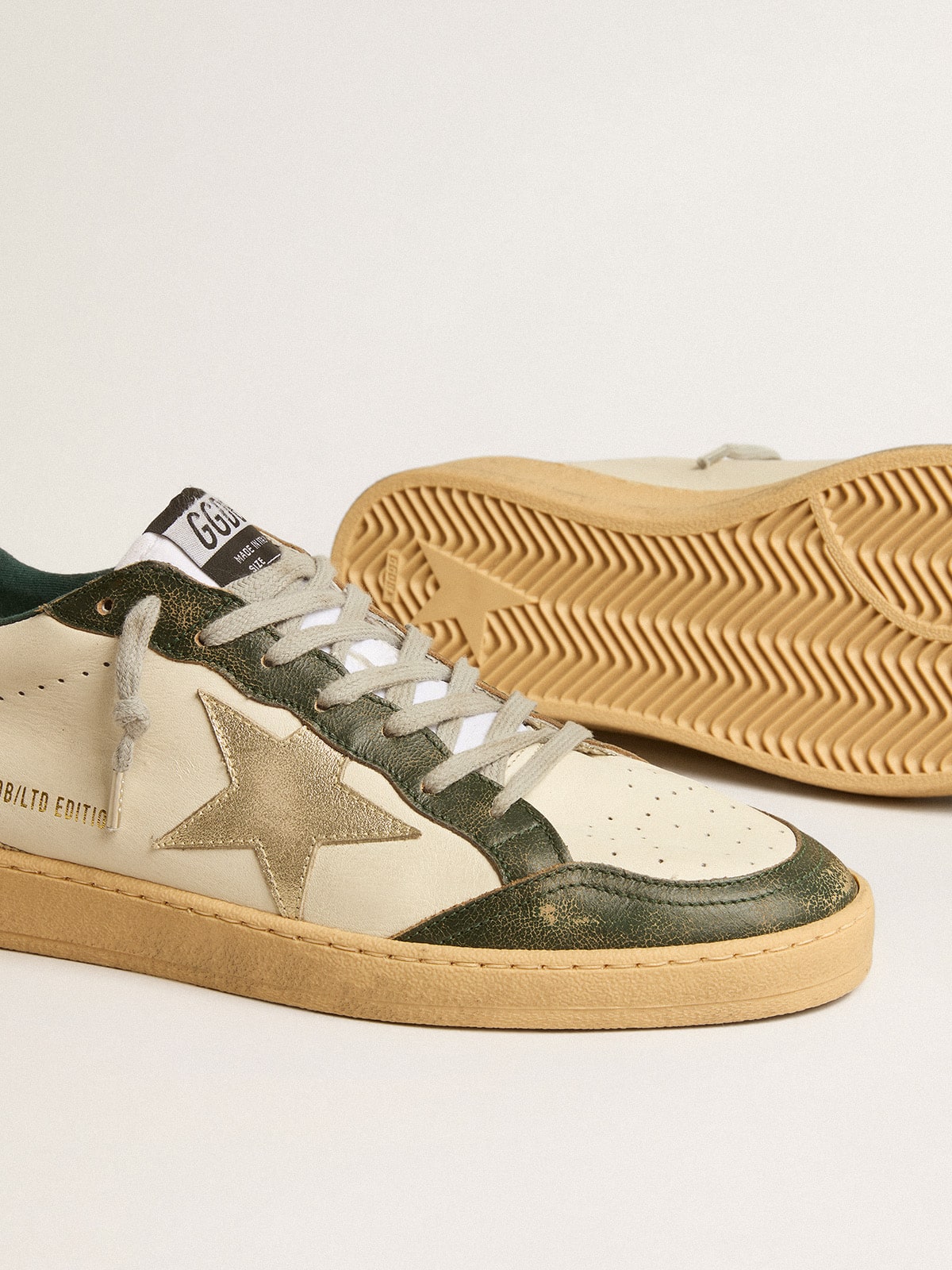 Golden Goose - Ball Star LTD with platinum leather star and green leather heel tab in 