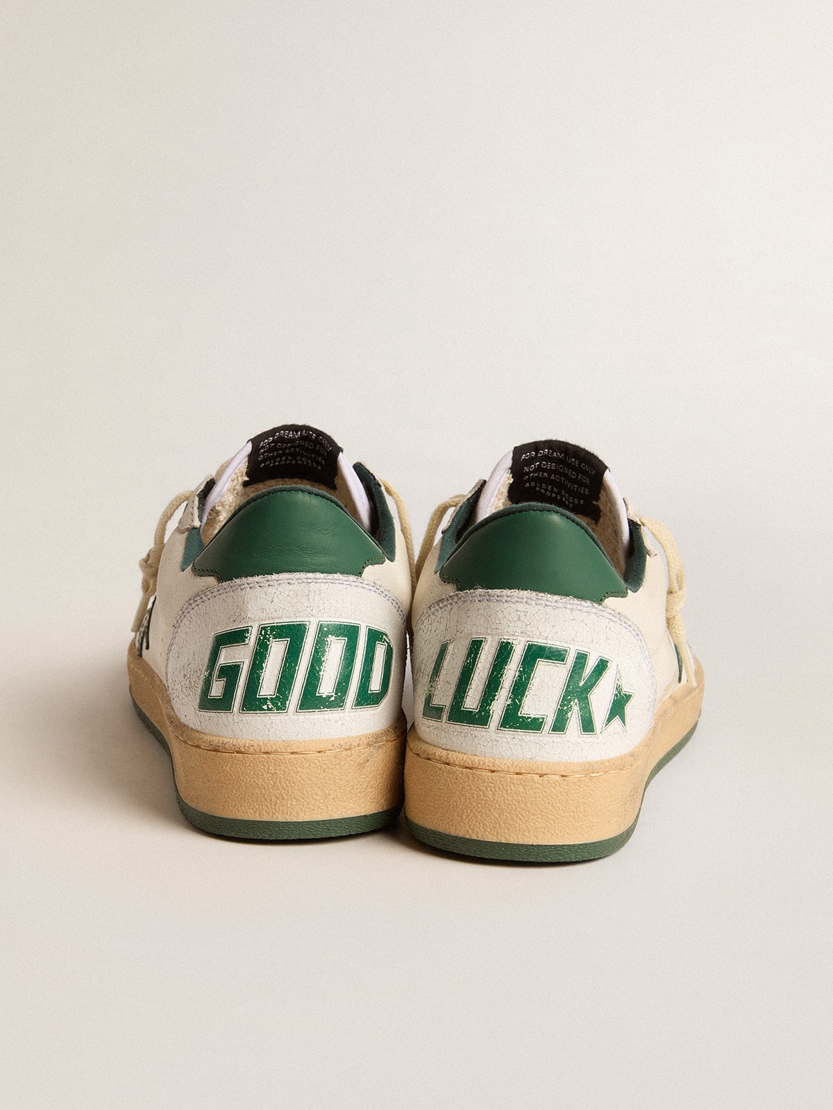 Golden Goose - Men's Ball Star Wishes in white nappa leather with green leather star and heel tab in 