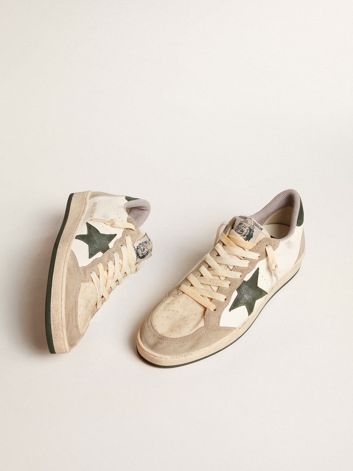 Golden Goose - Men's Ball Star LTD in nappa with green star and dove-gray suede inserts in 