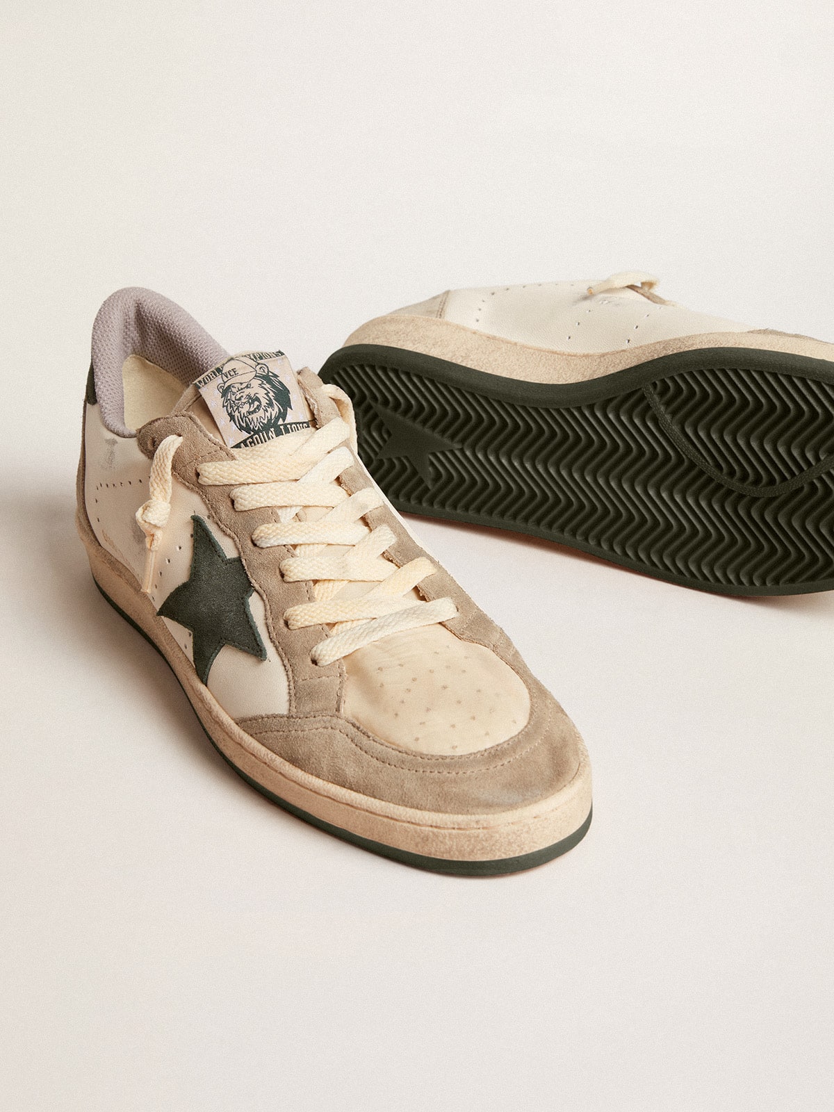 Golden Goose - Men's Ball Star LTD in nappa with green star and dove-gray suede inserts in 