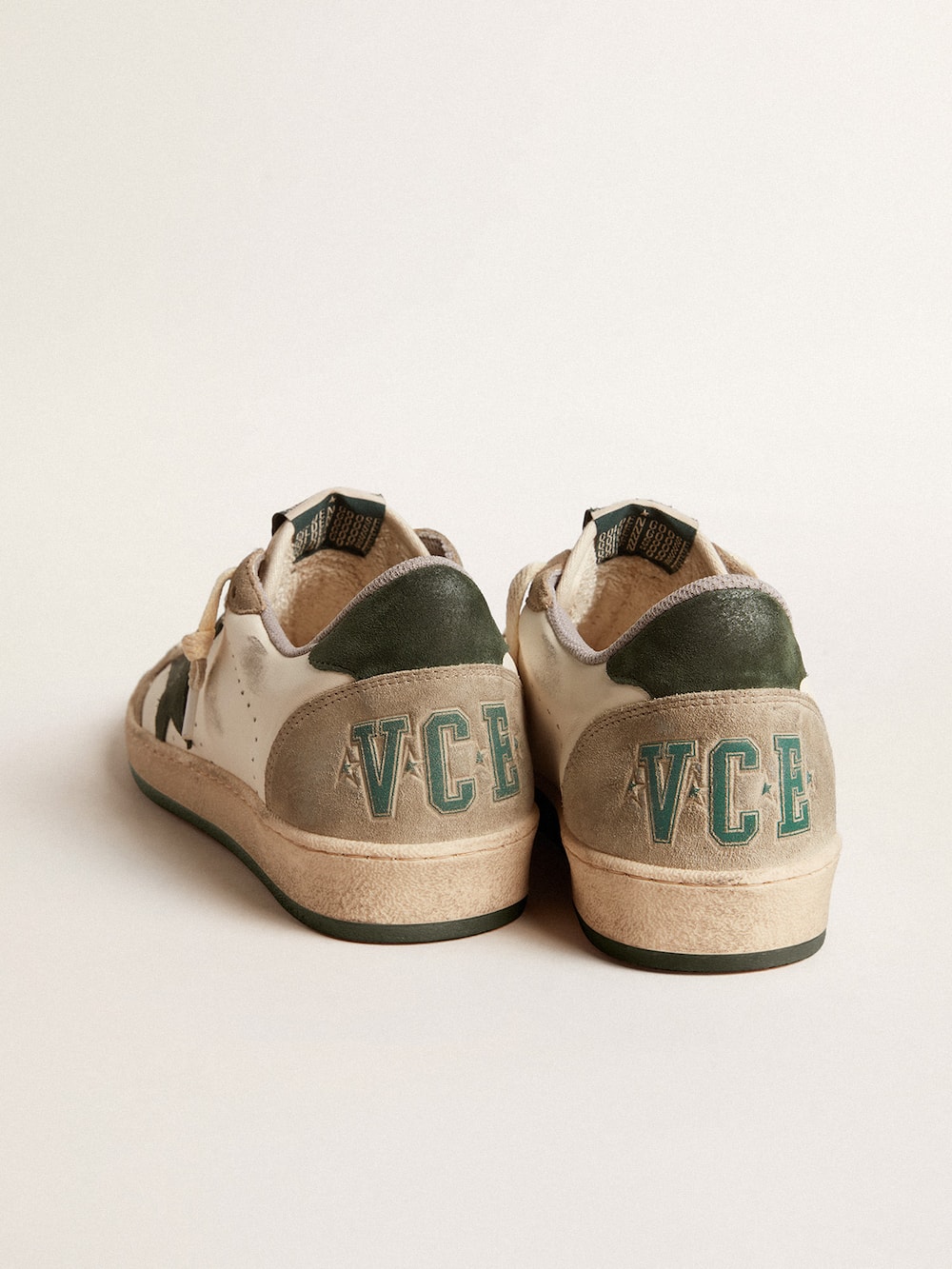 Golden Goose - Men's Ball Star LTD in nappa with green star and dove-gray suede inserts in 