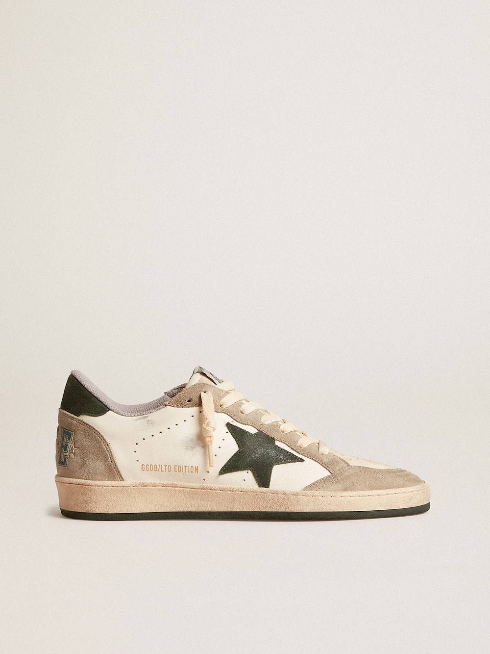 Golden Goose - Men's Ball Star LTD in nappa with green star and dove-gray suede inserts in 