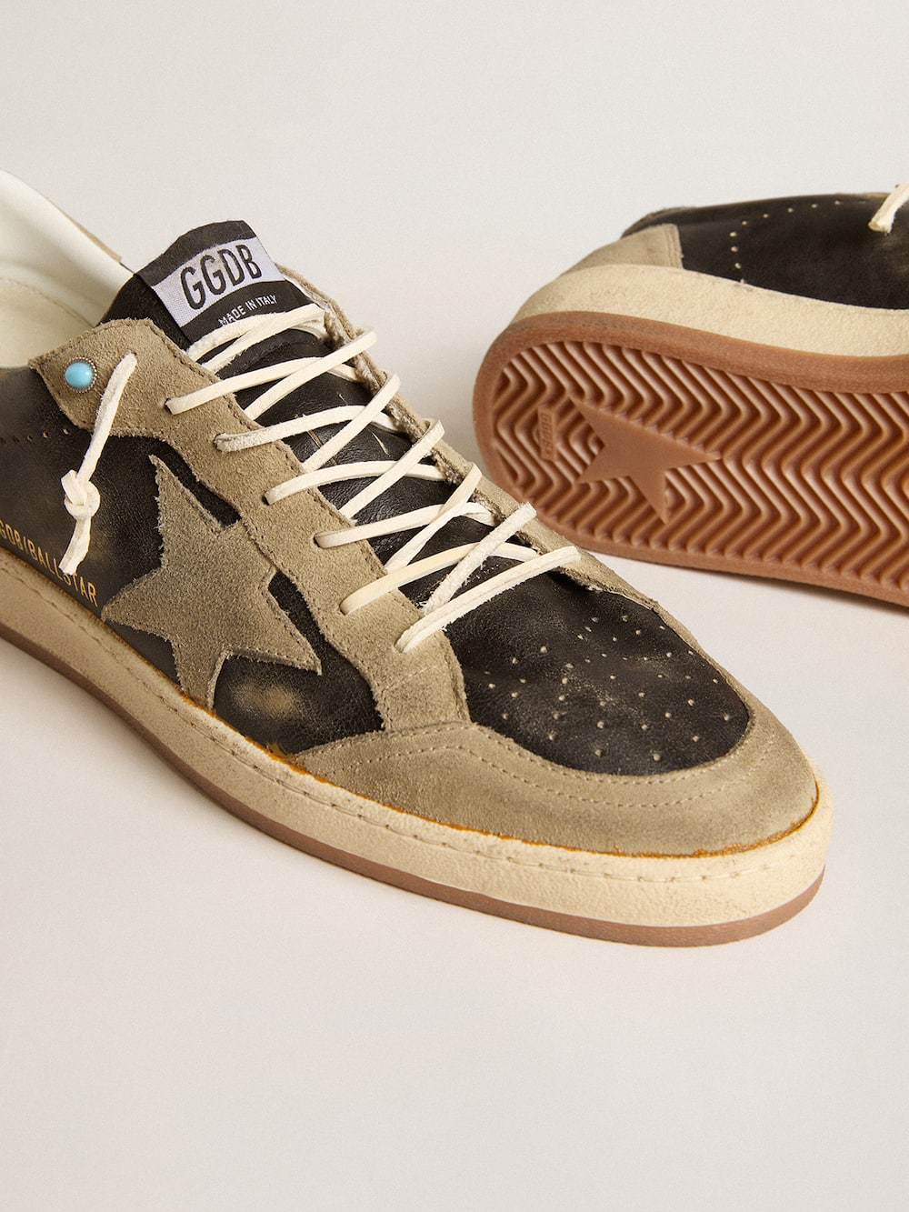 Golden Goose - Brown Ball Star with dove-gray suede star and heel tab in 