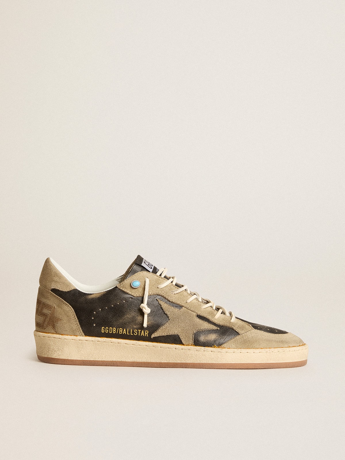 Golden Goose - Ball Star marrones con estrella y refuerzo del talón de ante gris paloma in 