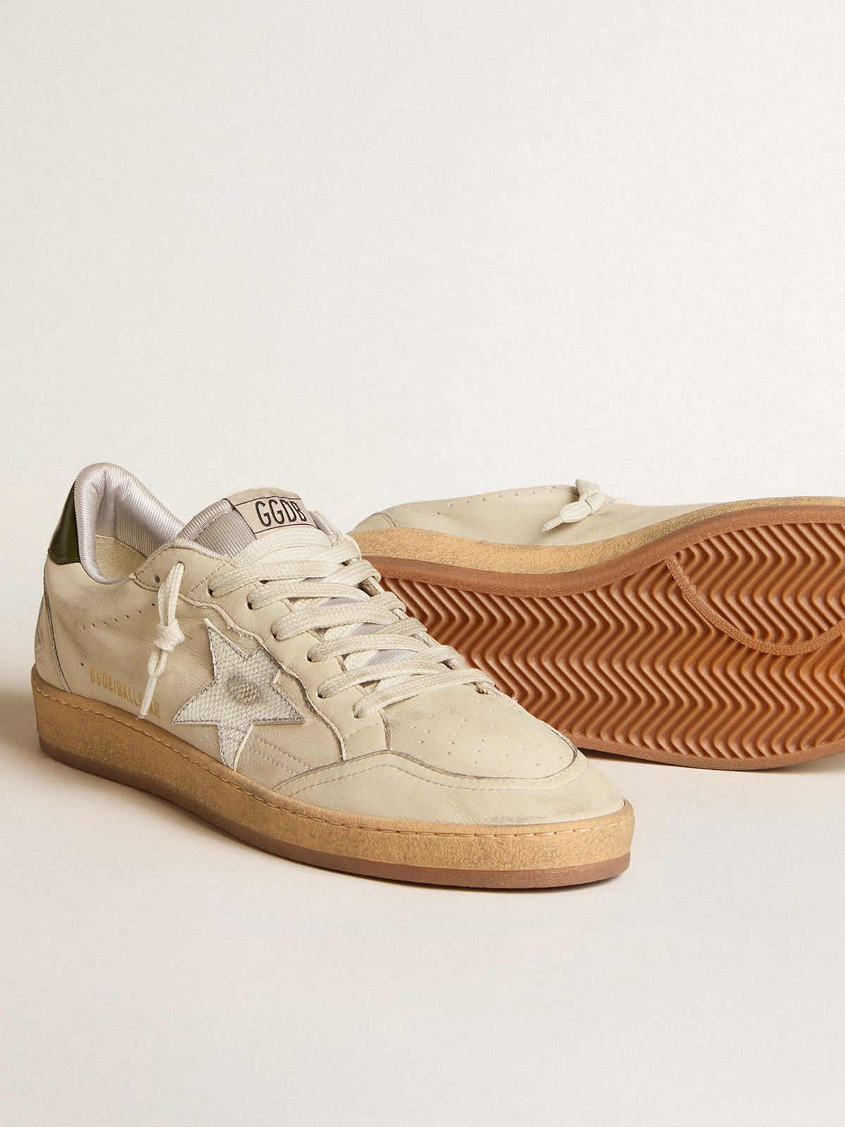 Golden Goose - Men's Ball Star with silver leather star and green leather heel tab in 