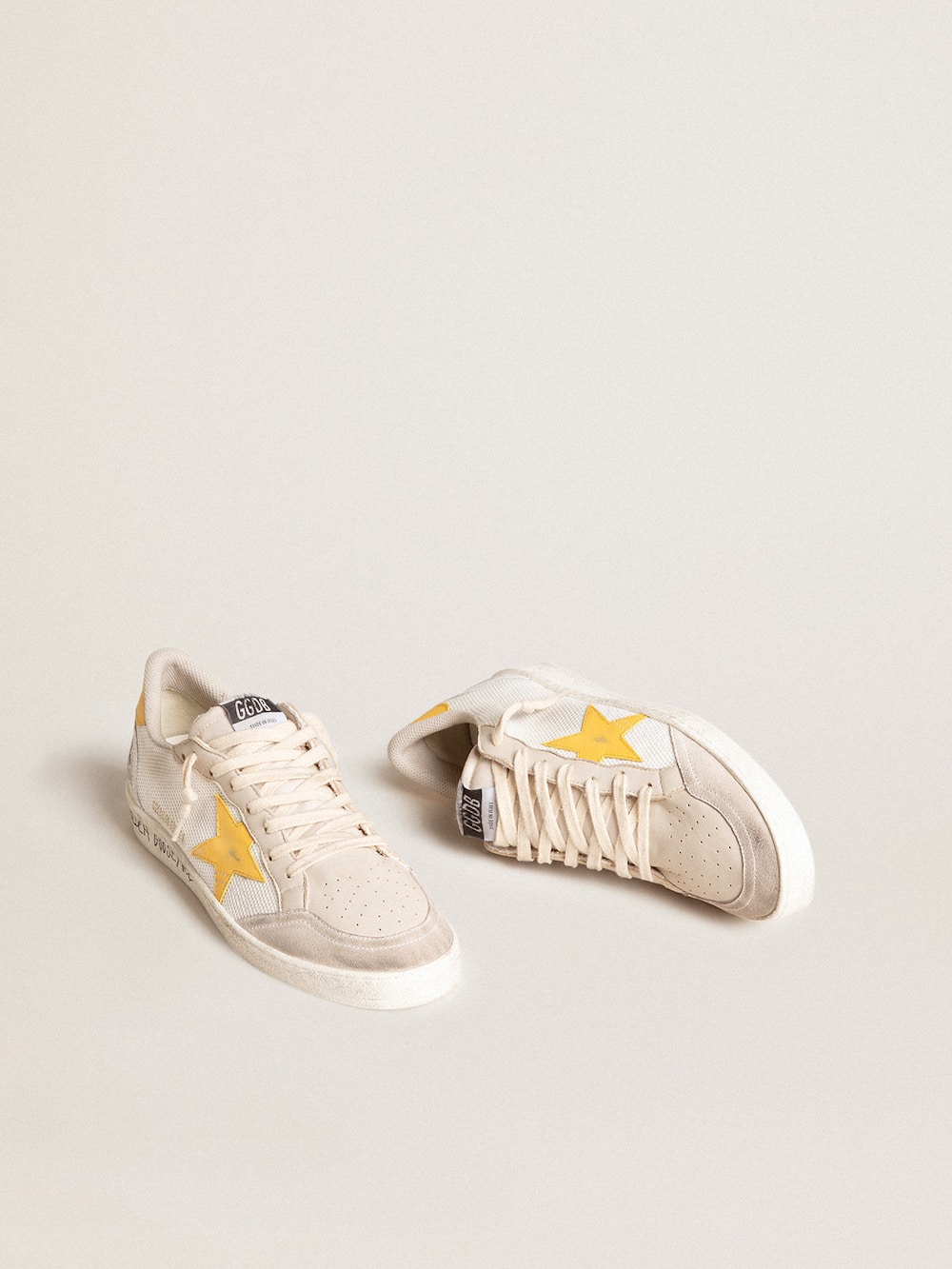 Golden Goose - Ball Star LTD in white mesh with yellow leather star and heel tab in 